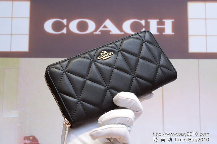 COACH蔻馳 53637 原單 菱格 女士拉鏈長錢包  Chz1374